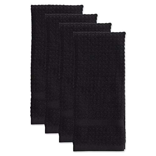 Brio DII Basic Terry Collection Waffle Dishtowel Set 15x26 Solid Black 4 Piece 1