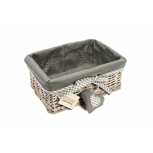 WoodLuv Grey Wicker Storage Gift Hamper Basket with Lining  Small