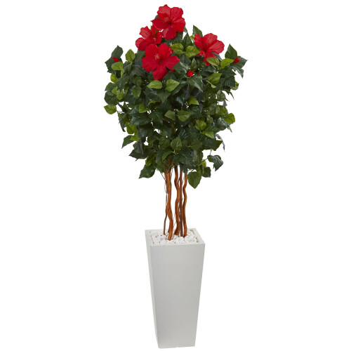 5' Hibiscus kunstigt tr? i White Tower Planter