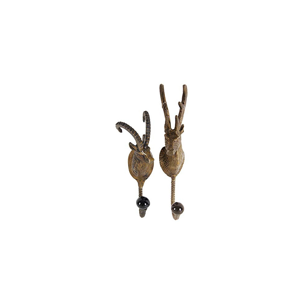Benjara - Appendiabiti In Metallo A Forma Di Testa Di Pecora Con Sfera Di Cristallo Alla Base, Set Da 2, Oro-image