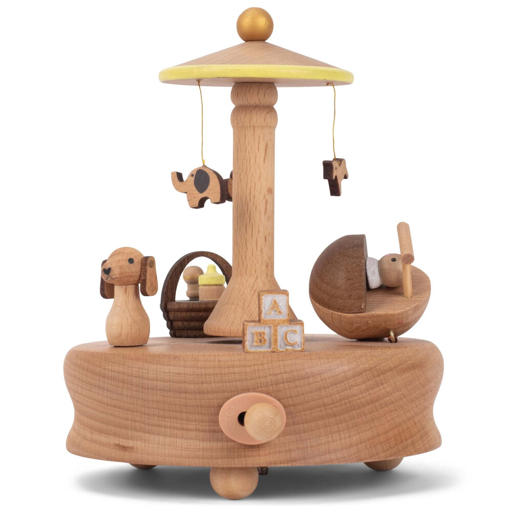Figurine musicale     remonter Cottage Garden Sleeping Baby en h   tre grain    de bois de 15 cm
