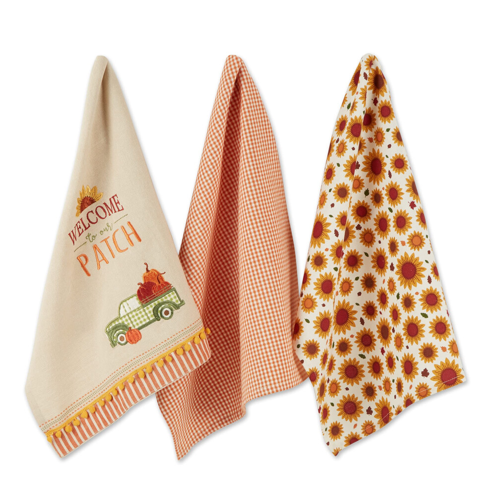 DII Pumpkin Spice Fall Kitchen Towels Collection Ensemble de torchons d   coratifs et absorbants en coton durable 18x28 Truck 3 pi   ces