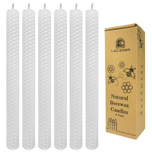 Lacaser White Beeswax Taper Candles Set of 6 Pcs  9 Long Candles for Candlesticks in White Unscented & Smokeless  Burning Time 4 Hours