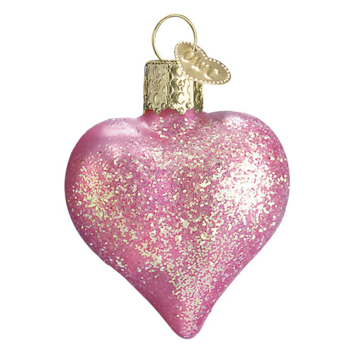 Old World Christmas Pink Glittered Heart Glass Blown Ornament for Christmas Tree on OnBuy