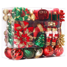 SHareconn 135pcs Christmas Balls Ornaments Set  Shatterproof Plastic Baubles for Xmas Tree Holiday Wedding Party Decorations with Hanging Strings  Red