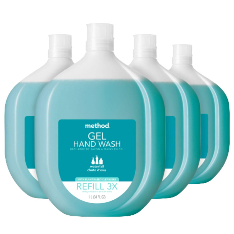 Method Gel Hand Soap Refill  Waterfall  Recyclable Bottle  Biodegradable Formula  34 oz (Pack of 4)