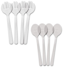 Juego de 4 cucharas para servir de pl   stico transparente y 4 tenedores para servir de 25 cm de largo