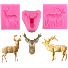 Ensemble de 3 wapitis de cerf de Noel 3d Stag Head Silicone Fondant Chocolate Gum Moule Cake Cupcake Decorating Tools Resin Polymer Argile Moule