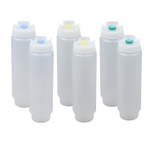 Fifo Squeeze Bottle Refillable 16 oz | 2 Green 2 Galben 2 Sfat albastru Distribuitor de supape mici pentru sosuri sub?iri de sosuri ?i pansament
