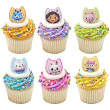 Decopac Dreamworks Gabby's Dollhouse Pierscienie 72 Dekoracje babeczki z Gabby Pandy Paws nieodpartymi kotkami i super zabawne przygody! - 72 pak