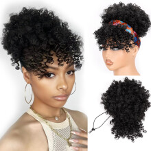 builson kiristysnauha poninhnt mustille naisille Afro Puff Kinky kihara hiusten poninhnt pidennys otsatukkailla Black Updo Natural Hair poninhnt