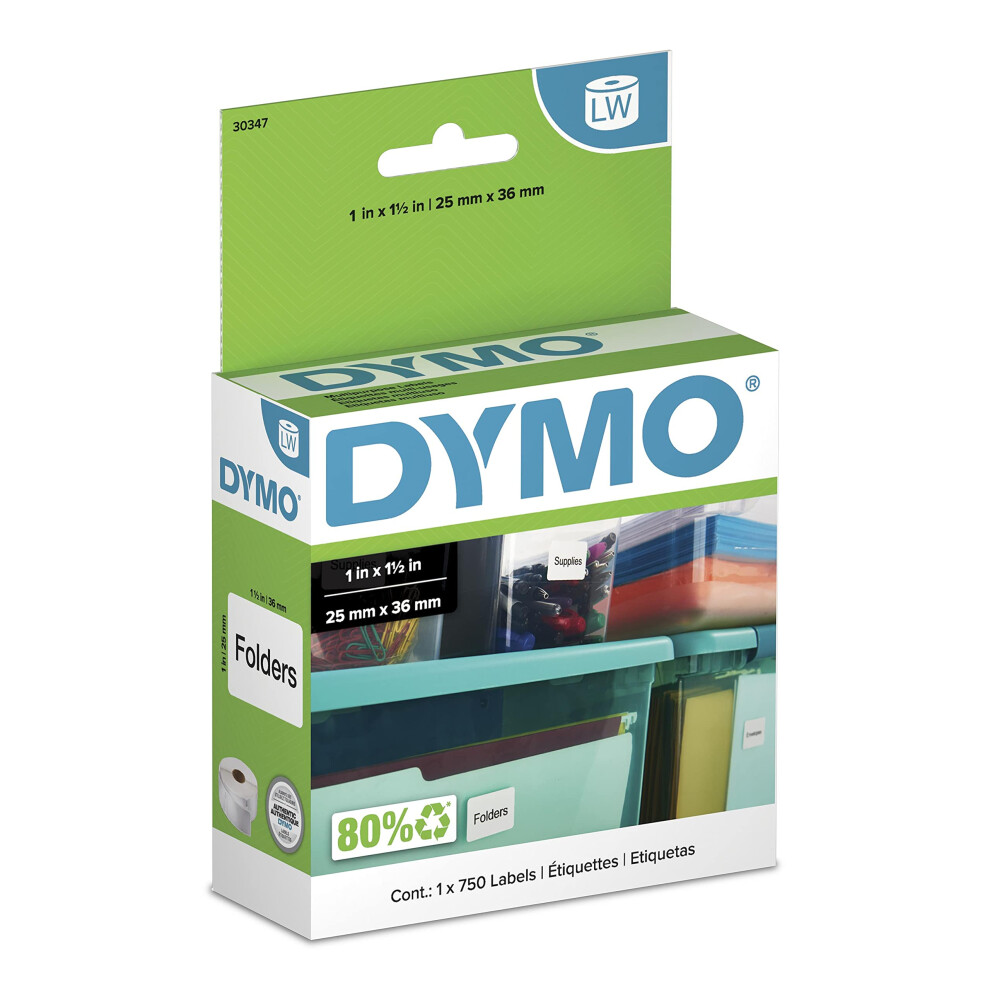 DYMO LABELWRITER WHITE 1 X 1.5 LABELS 750 LABELS PER ROLL 1 ROLL PER BOX. THI