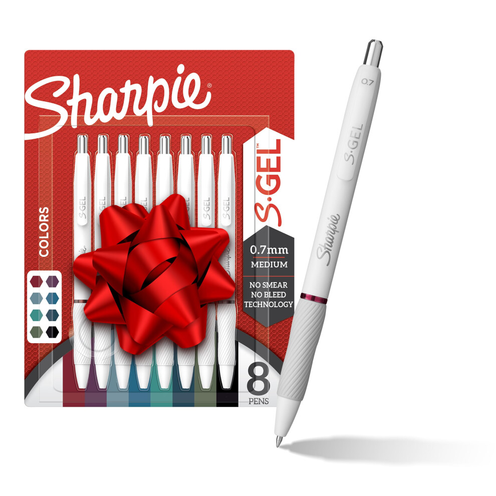 SHARPIE SGel Pens  Fashion Barrel Gel Pens  Pearl White Body  Medium (0.7mm) Point  Stocking Stuffers  Bold Ink Colors  8 Count