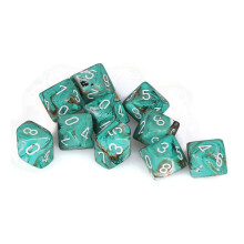 chessex Manufacturing cHX27203 D10 clamshell Marmor Oxi-kobber & hvide terninger - 10 stk.