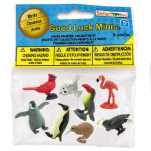 Safari Ltd. Good Luck Minis Birds Fun Pack - 8 minifiguurtjes: Sneeuwuil Amerikaanse Zeearend Flamingo Kardinaal Keizerspingu? Kuiken Kiwi Toekan - E