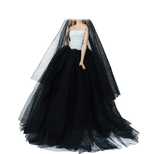 BJDBUS 11,5 polegadas roupas de boneca de boneca preto vestido de jantar branco e direto 2