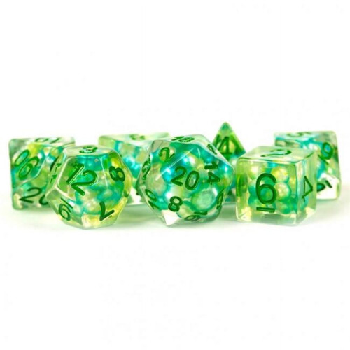 Metallic Dice spil LIc694 Pearl Silver Effect gr?n terning - 7 stk