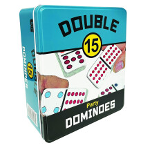 Front Porch Classics  Double 15 Color Dot Dominoes Set OnTheGo Travel Storage Tin  2 to 12 Players Ages 8 to 99
