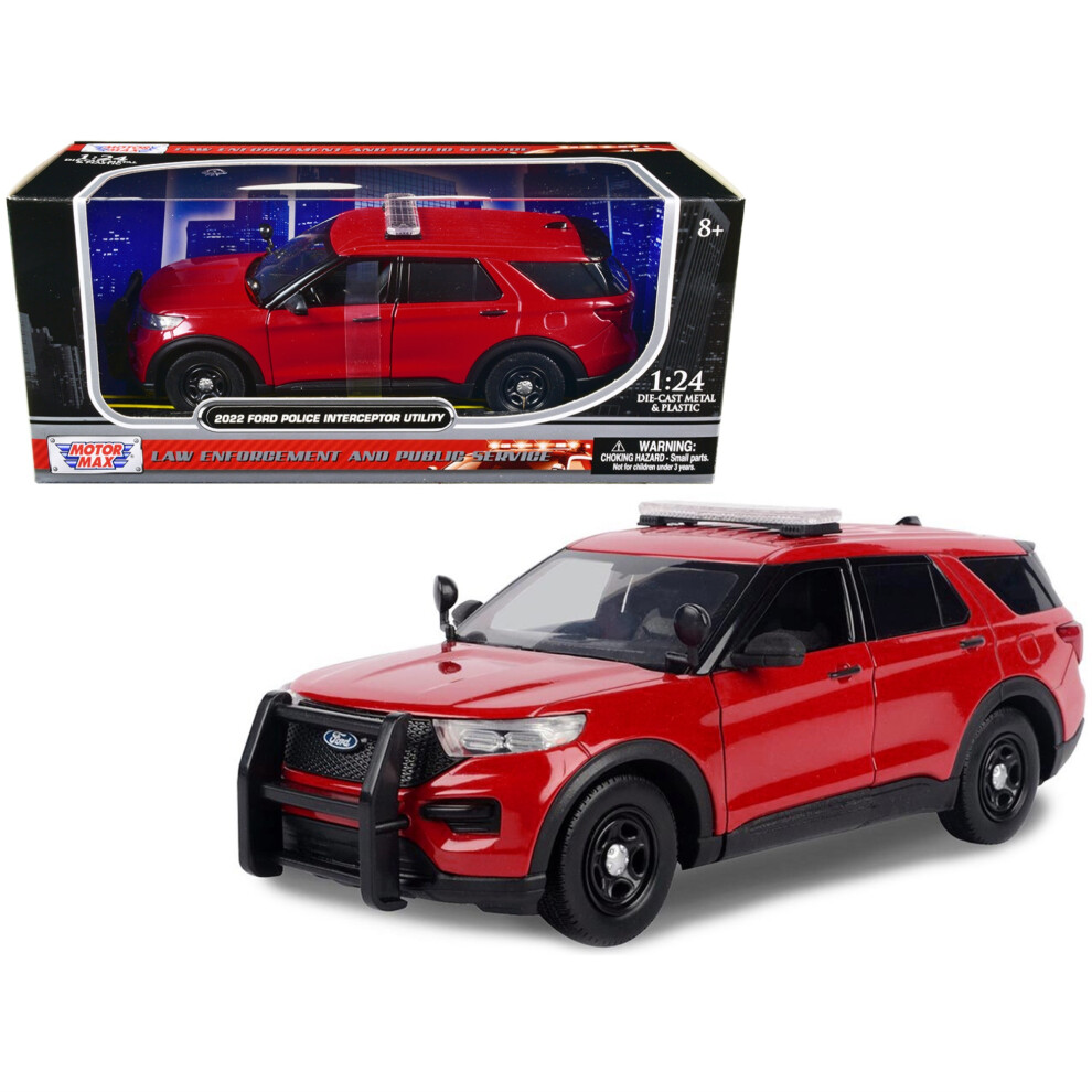 Mod Le R Duit De Voiture Moul E Sous Pression Ford Police Interceptor Utility 2022, Rouge Non Marqu , 1/24, Par Motormax-image