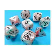 Sea Shell skinnende lysende terninger med sorte tal 7+1 ternings?t 16 mm (5/8in) Chessex