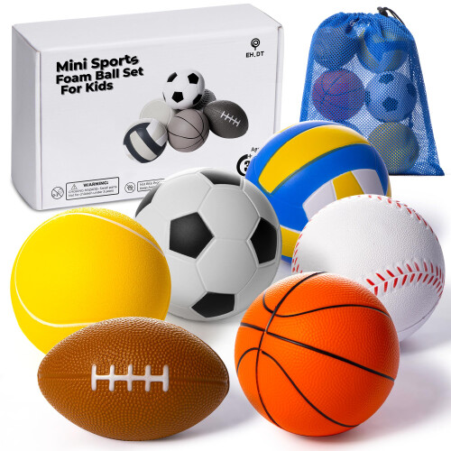 Set de 6 mini mingi de spuma sport pentru copii minge