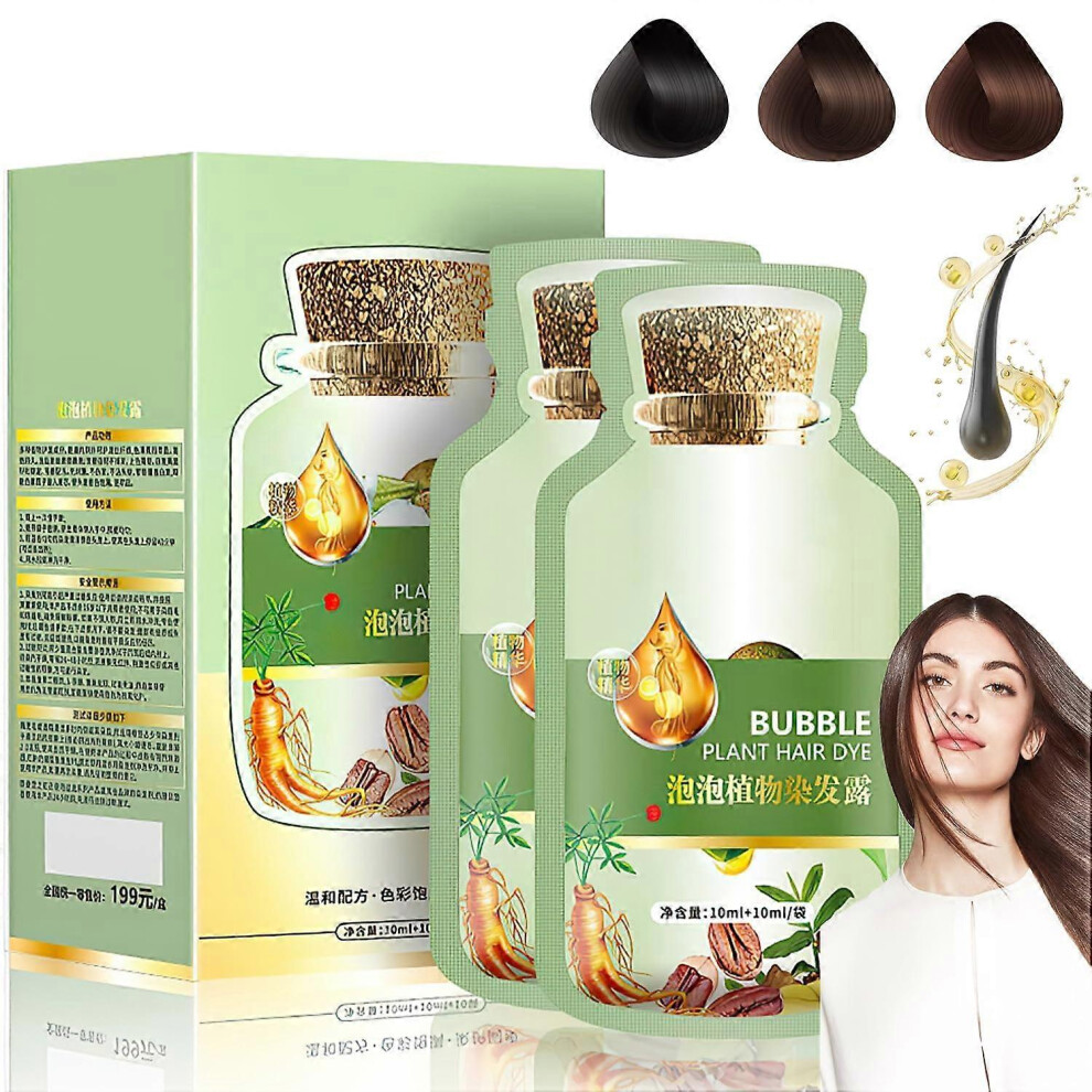 (Black) Natural Plant Hair Dye, New Botanical Bubble Hair Dye, 10Packs/Box Pure Plant Extract for Grey Hair Color Bubble Dye, Botanical Bubble Hair Shampoo