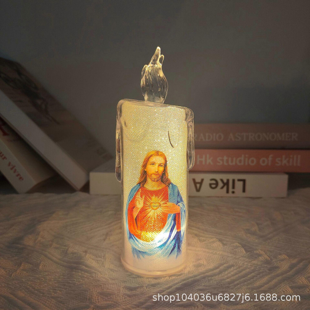 (Jesus With Base) Led Prayer Flameless Candles, Jesus Saints Religious Decoration Blue