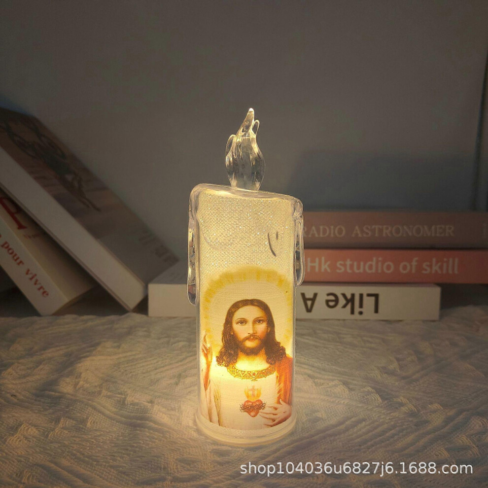 (Jesus With Base) Led Prayer Flameless Candles, Jesus Saints Religious Decoration White