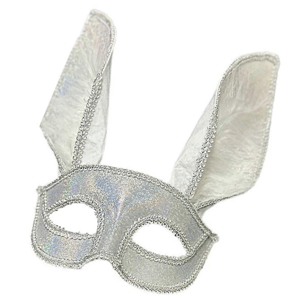 (White) Unisex Masquerade Half Face Rabbits Ears Mask For Mardi Gras And Cosplay Party White