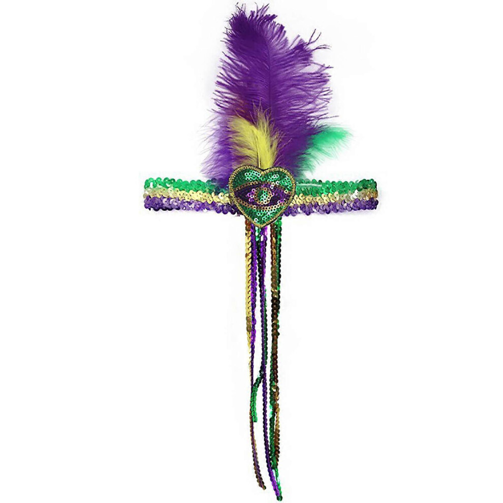 (Navy) Mardi Gras Feather Headband Sequins Glitter Hair Band For Adult