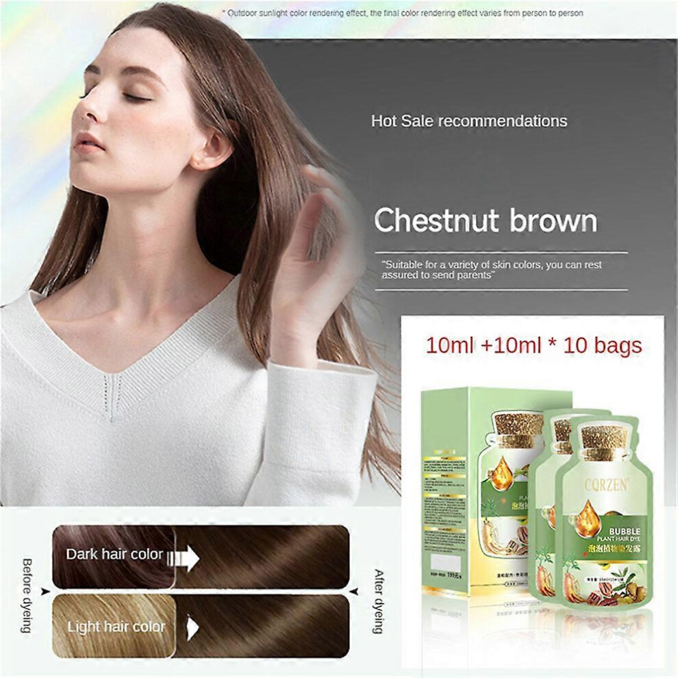(Chestnut Brown) Natural Plant Hair Dye, New Botanical Bubble Hair Dye 20ml x 10 packs Shampoo