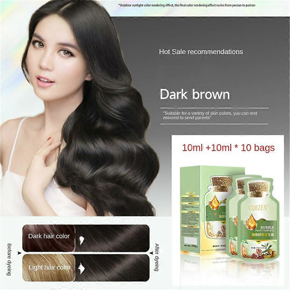 (Black Teal) Natural Plant Hair Dye, New Botanical Bubble Hair Dye 20ml x 10 packs Shampoo