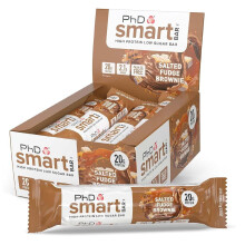 PhD Nutrition Smart Salted Fudge Brownie Protein Bar, High Protein, Low Sugar, Healthy Snack - 64g, Pack of 12