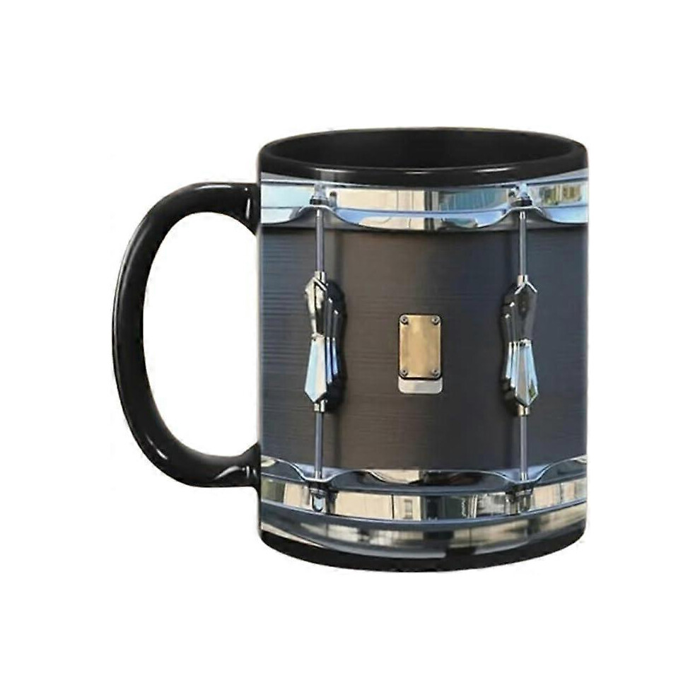 (2pcs) Black Vintage Drum Mug Funny Drumming Gifts,11oz Drumming Mug Coffee Cup Play Drum Ceramic Musician Gift for Drummer or Birthday Gift