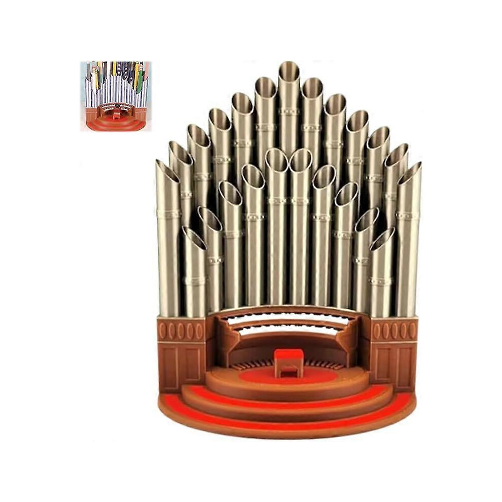 (BROWN) Pipe Organ Pen Pencil Holder,Resin Music Pipe Organ Pen Container Holder Pencil Cup For Office Desk,Funny Pen Holder Desktop Decoration,Office Supplie