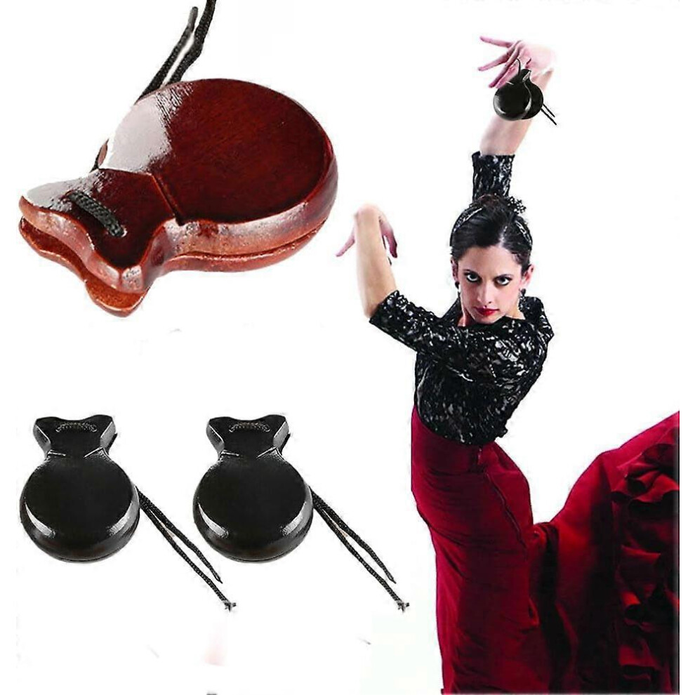 (black) 1 Pairs Wood Spanish Castanets Flamenco Dance Castanets, Traditional Spanish Flamenco Castanets Hand Castanets Percussion Instrument