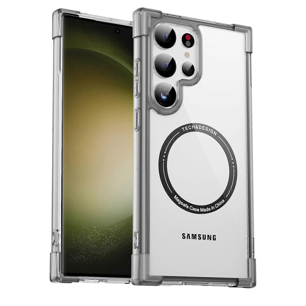 (For Galaxy S24 Ultra, black) For Samsung Galaxy S24 Magnetic Clear Case, Shockproof Protective Cover S24 Slim Military Phone Case TPU Bumper Corners Protective Case
