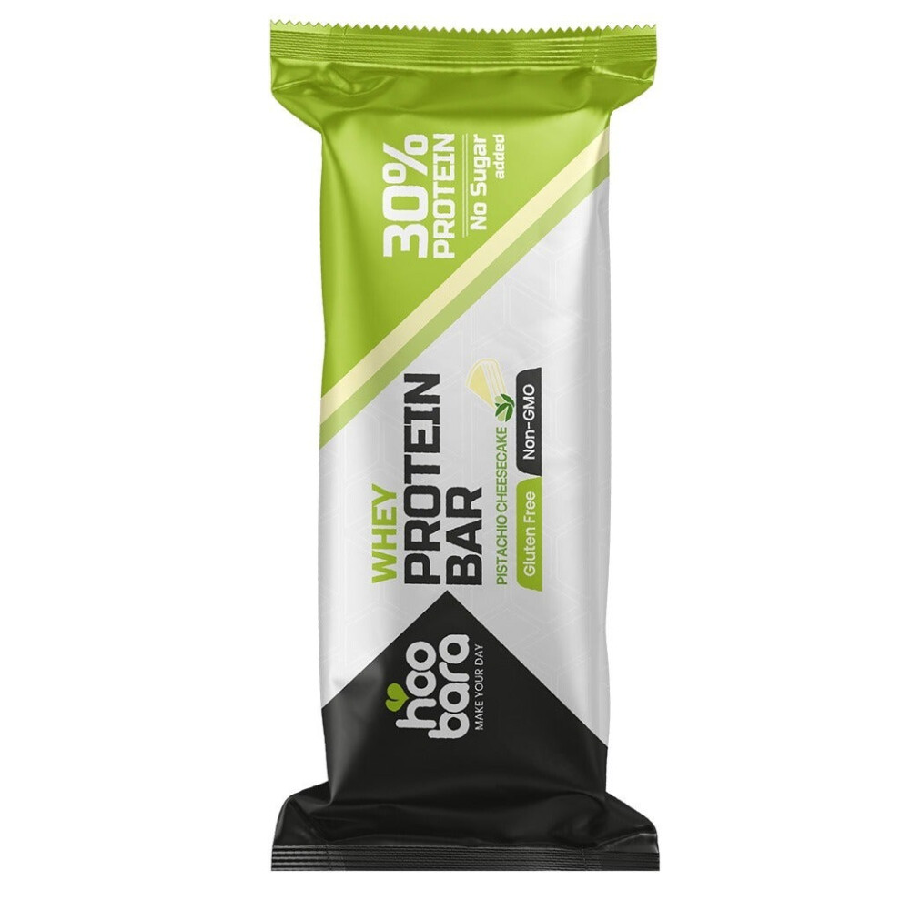 Hoobara Gluten-Free Whey Protein Bar Pistachio Cheesecake Flavor, High Protein, Healthy Snack, Gluten-Free - 50g