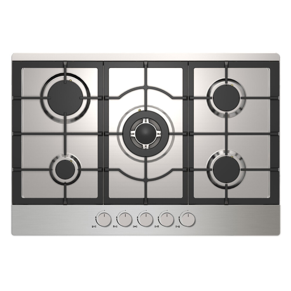 5 Burner Gas Hob Cooktop, Front Dial Control, Automatic Ignition, Stainless Steel, Statesman GH175SS