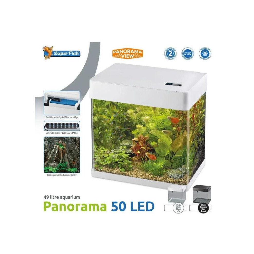 Superfish LED Panorama 50 White Aquarium 49L 320L/H Top Filter Fish Tank