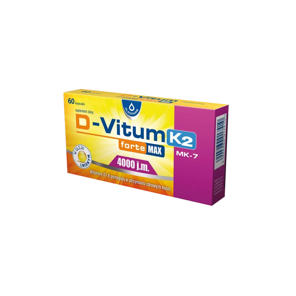 Oleofarm D-Vitum Forte Max 4000 Iu K2 Vitamins D & K Supplement 60 Capsules