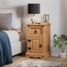 Mercers Furniture Corona 1 Door 1 Drawer Bedside Cabinet Table Mexican Pine Wooden