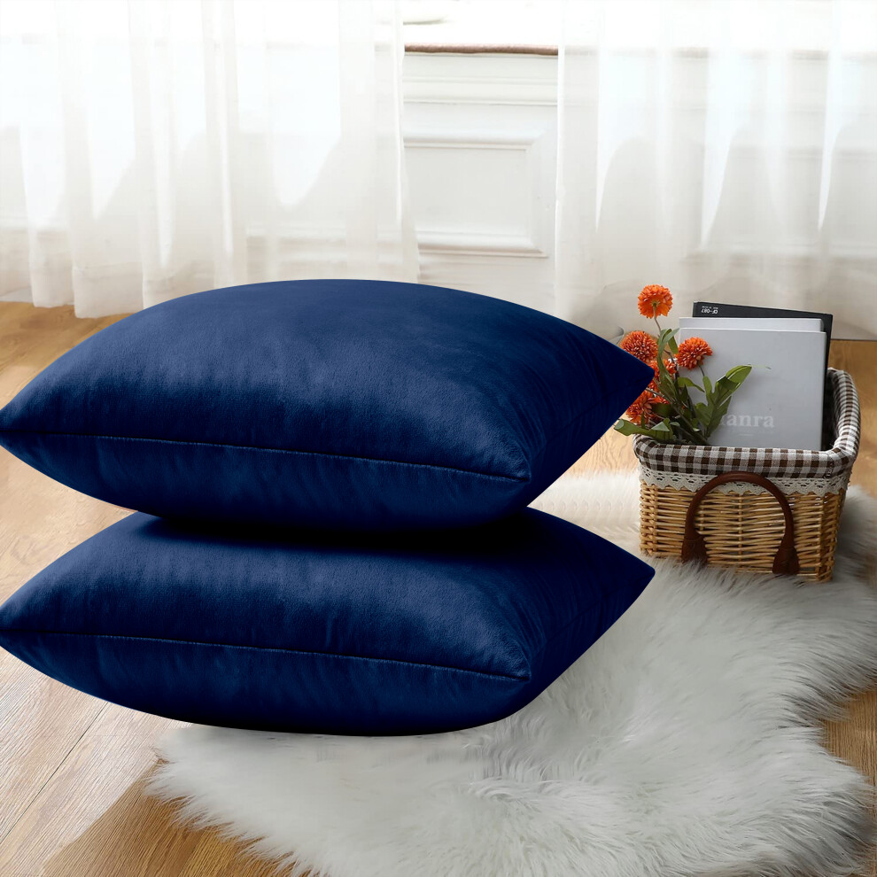 Aspire Homeware (Pack Of 2, Plain Velvet Filled Cushion Navy) Velvet Cushions Luxury Filled Cushion Pad Pack Of 2 & 4