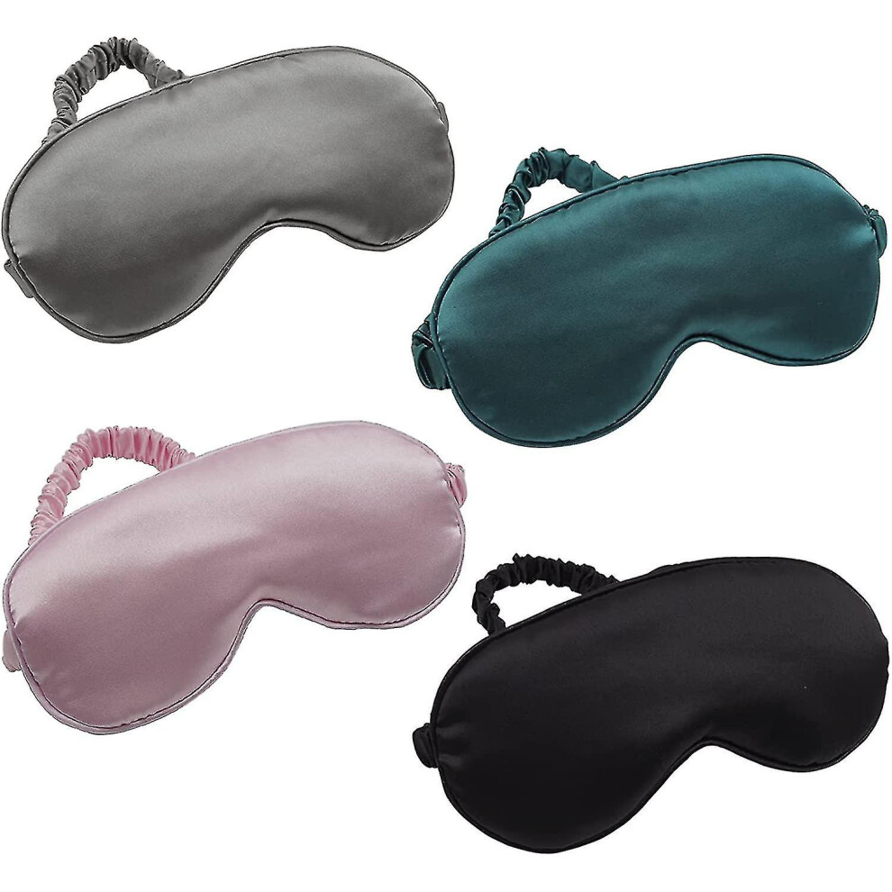 Sleep Mask 4 Pack Silk Eye Cover Soft Satin Blindfold Elastic Strap Night Eyeshade