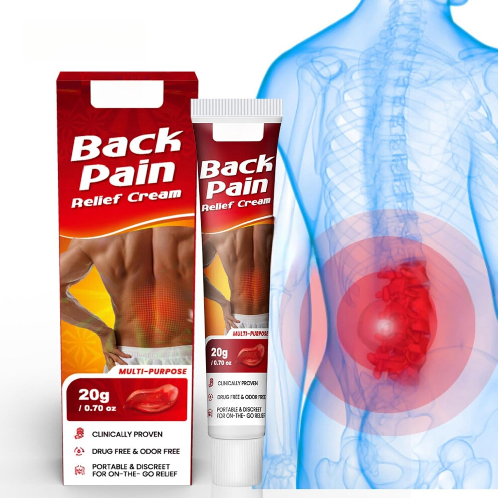 Back Pain Relief Cream 20g | Targeted Pain Relief, Eases Discomfort in Back, Neck, Shoulders, Elbows & Legs |Soothing Massage Cream for Muscle Strain