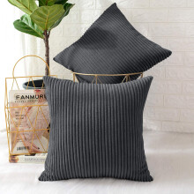(Pack of 2, Stripe Velvet Filled Cushion Grey) Velvet Cushions Luxury Filled Cushion Pad Pack Of 2 & 4