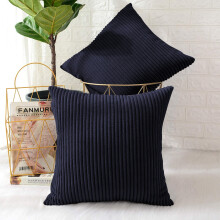(Pack of 2, Stripe Velvet Filled Cushion Navy) Velvet Cushions Luxury Filled Cushion Pad Pack Of 2 & 4