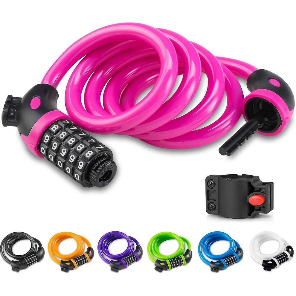 (pink) 7 color Bike Lock With 5-digit Code Bicycle Lock Combination Cable Lock Lightweight & Security Bike Chain Lock For Bicycle, Mountain Bike, Scoo-image-OPC-PFZ7JHH-NEW