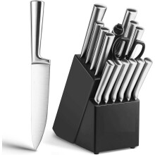 16Pc Stainless Steel Knife Set with Wooden Block