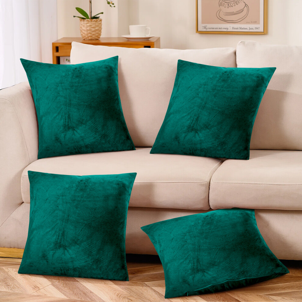 Aspire Homeware (Pack Of 4, Plain Velvet Filled Cushion ) Velvet Cushions Luxury Filled Cushion Pad Pack Of 2 & 4 Green